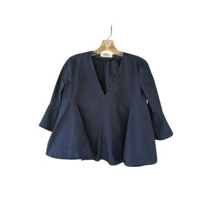DO+BE Navy V Neck 3/4 Sleeve Poplin Blouse Size XS